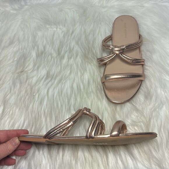 Stuart Weitzman Rose Gold Women's Flat Slide Sandal with Twist Knot Detail Sz 10 - Picture 3 of 8